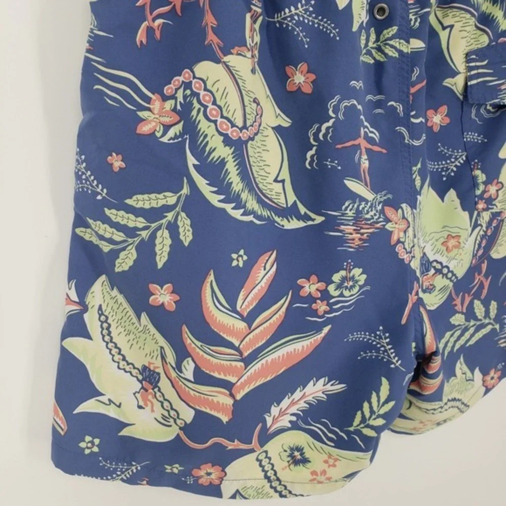 Polo Ralph Lauren Hawaiian Print‎ Swim Trunks Mens L Blue Surfer Tropical Shorts